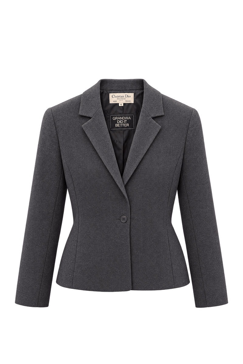 1980s Charcoal Grey Wool Blazer - Front View