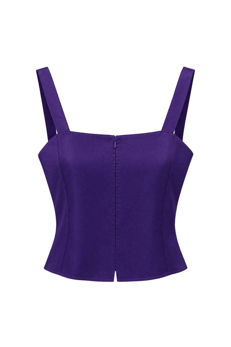 1980s Violet Purple Silk-Like Crop Top - Front View