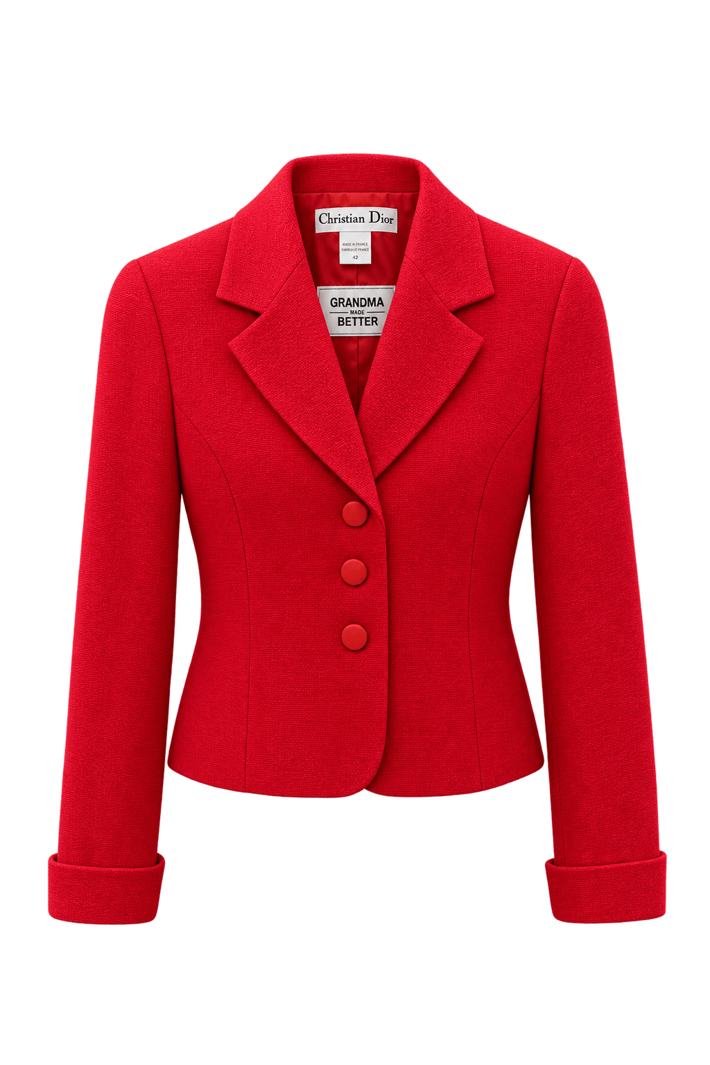 1980s Vivid Scarlet Red Woven Blazer - Front View