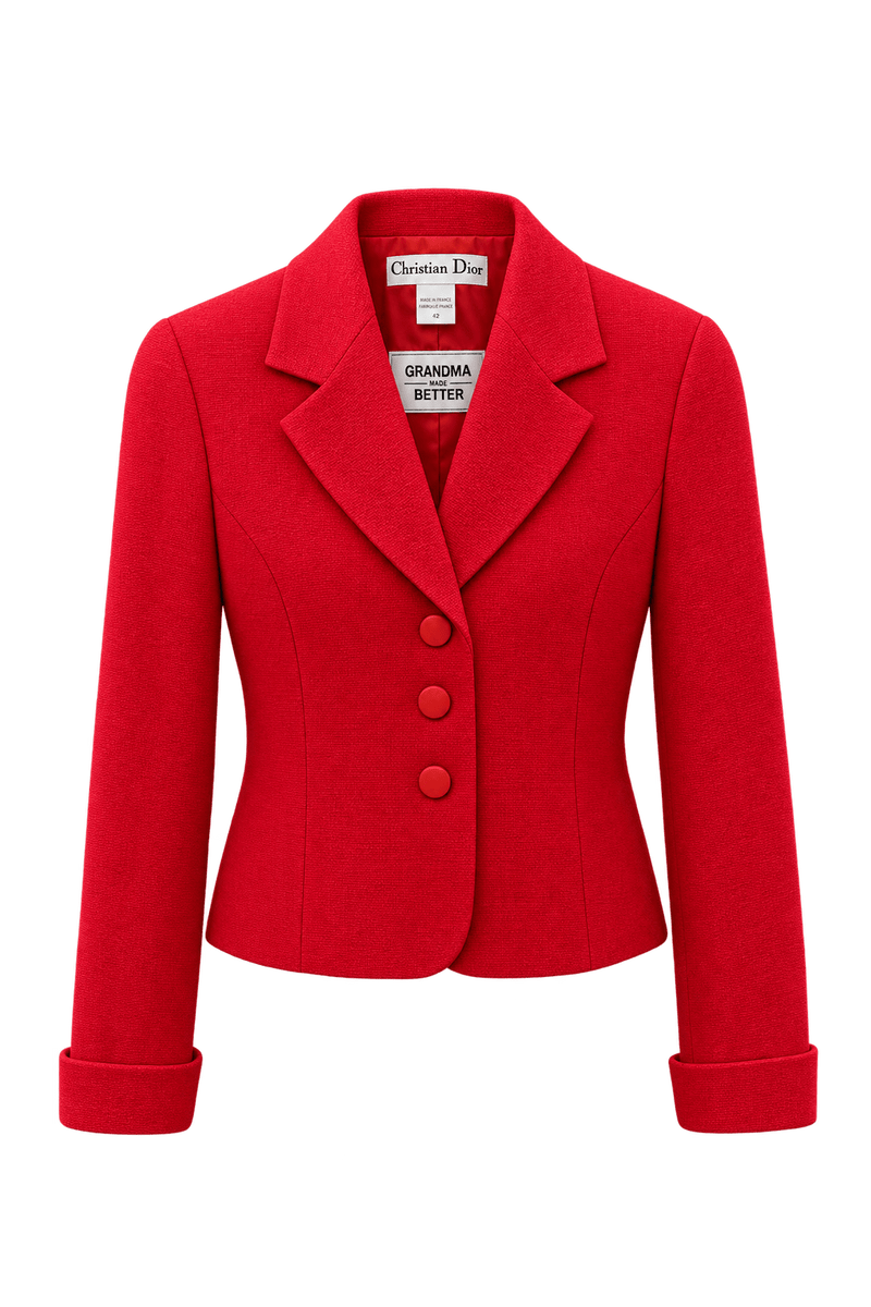 1980s Vivid Scarlet Red Woven Blazer - Front View