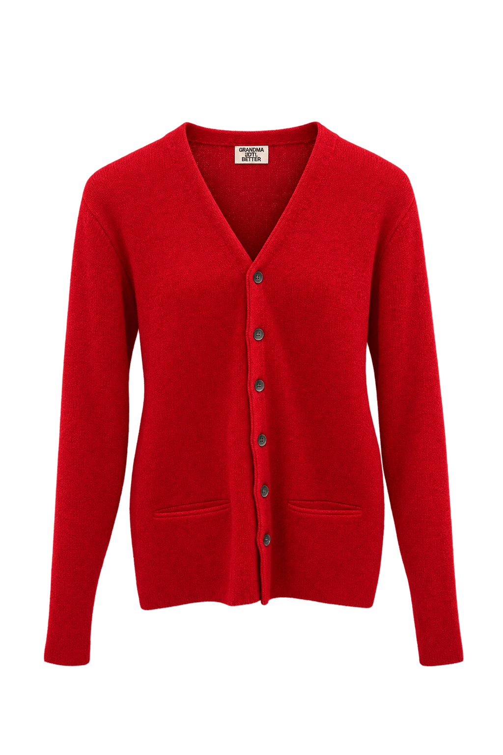 1960s Bright Red Wool-like Knit Cardigan - Front View