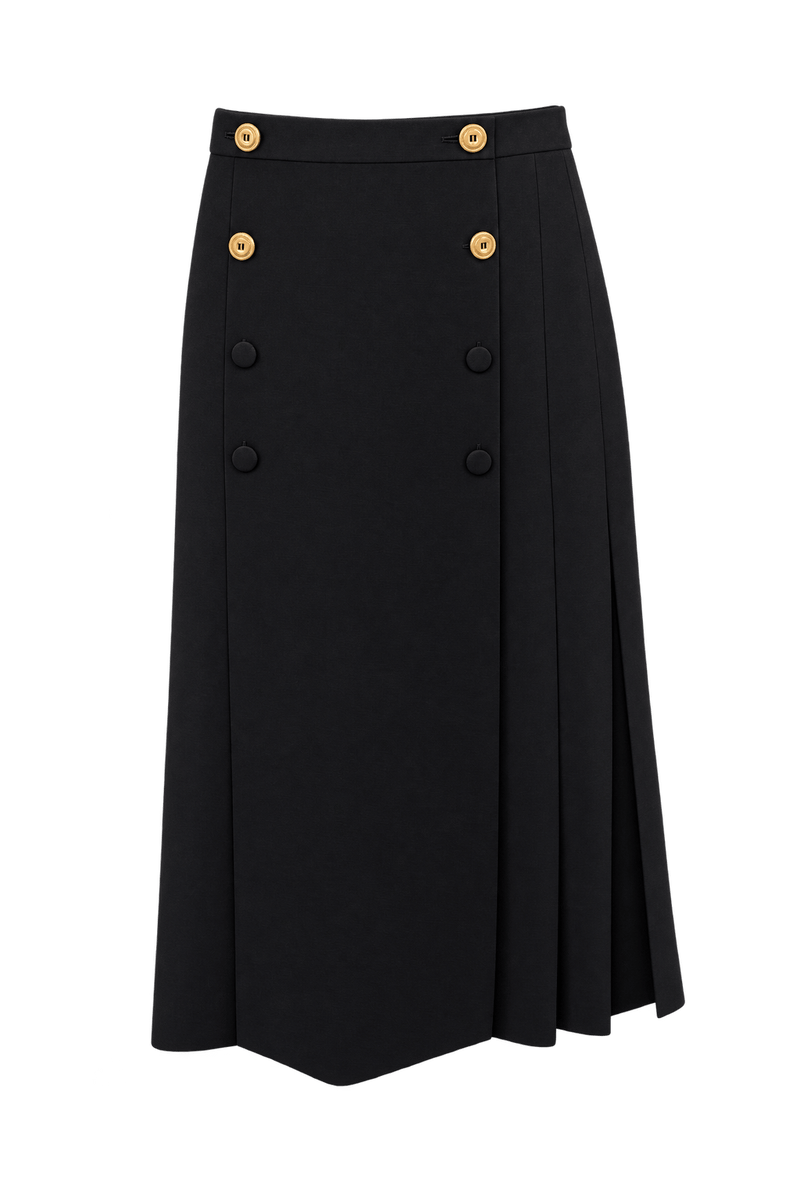 1980s Black Woven Fabric Skirt - Front View