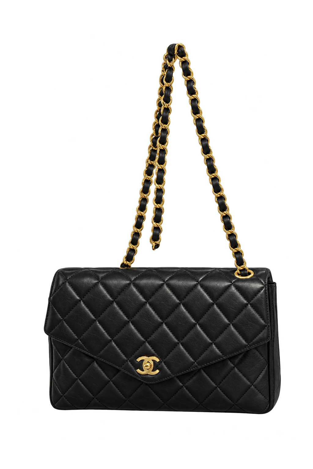 1990s Black Leather Shoulder Bag - Front View