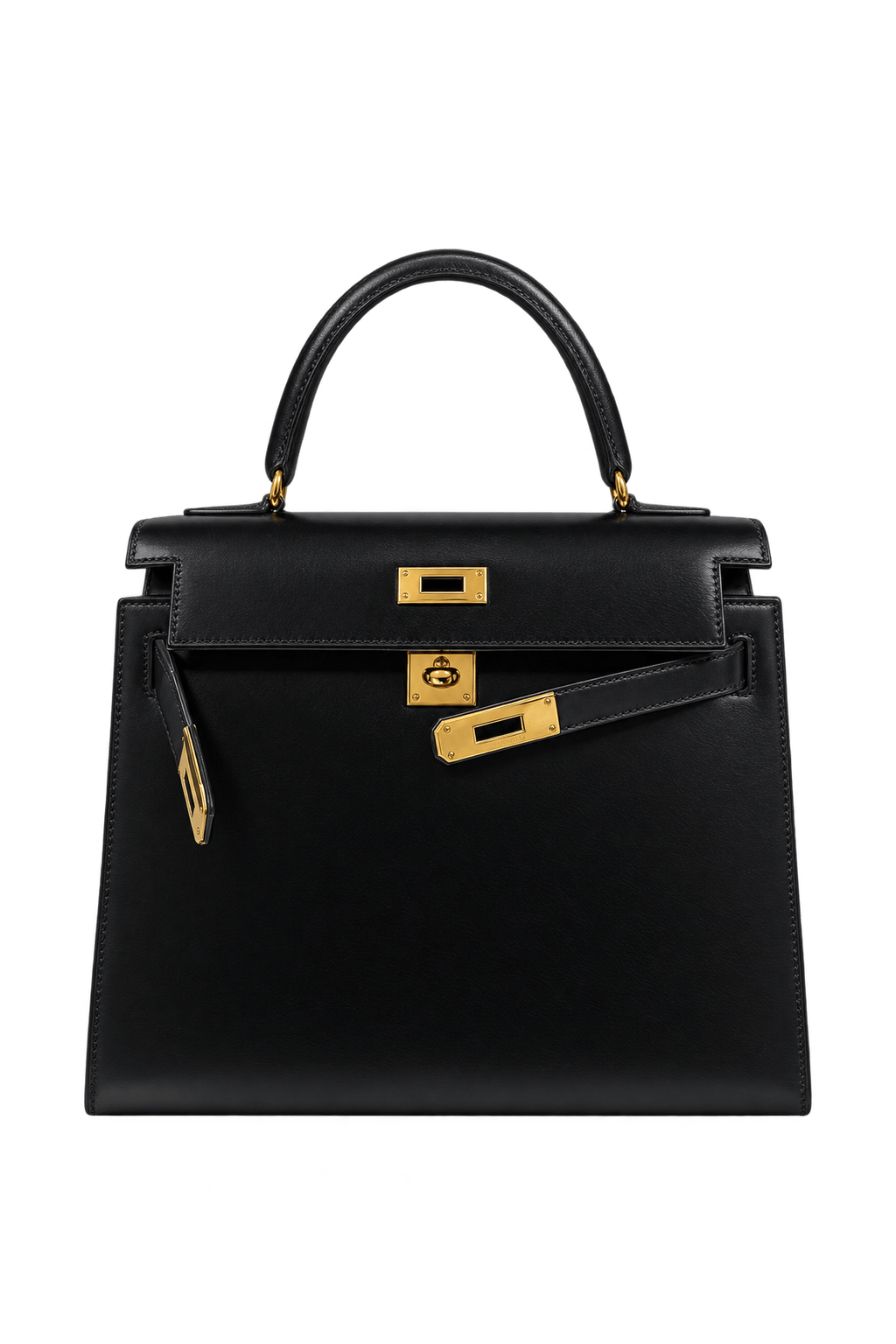1970s Black Leather Handbag - Front View