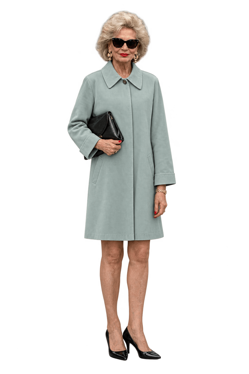 1980s Pale Mint Green Woven Fabric Trench Coat - Model