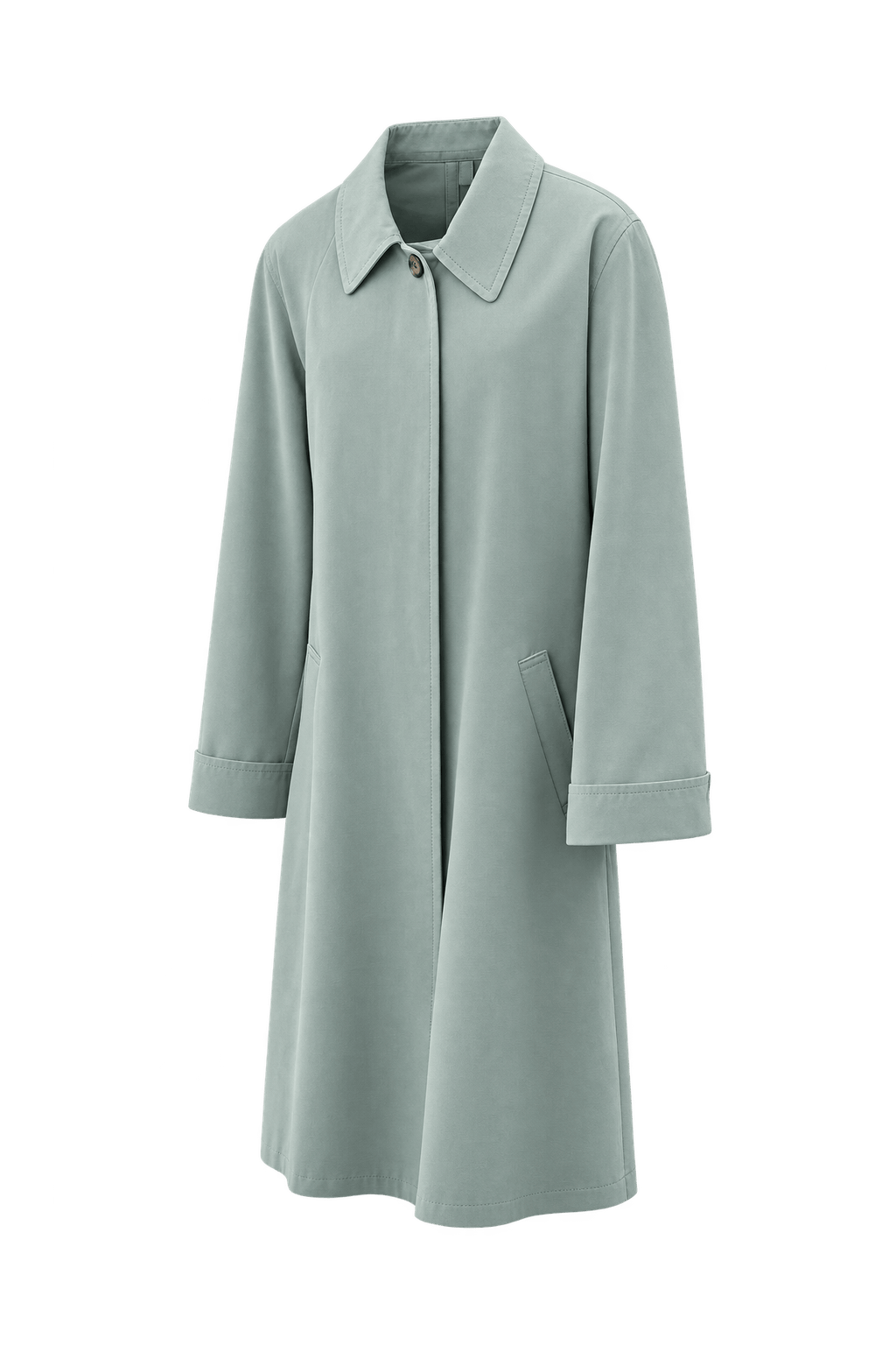 1980s Pale Mint Green Woven Fabric Trench Coat - Front View
