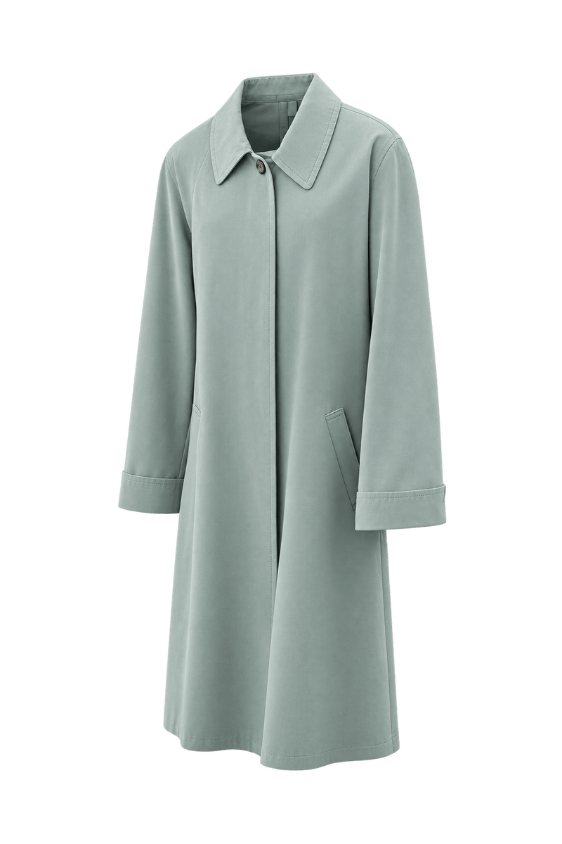 1980s Pale Mint Green Woven Fabric Trench Coat - Front View