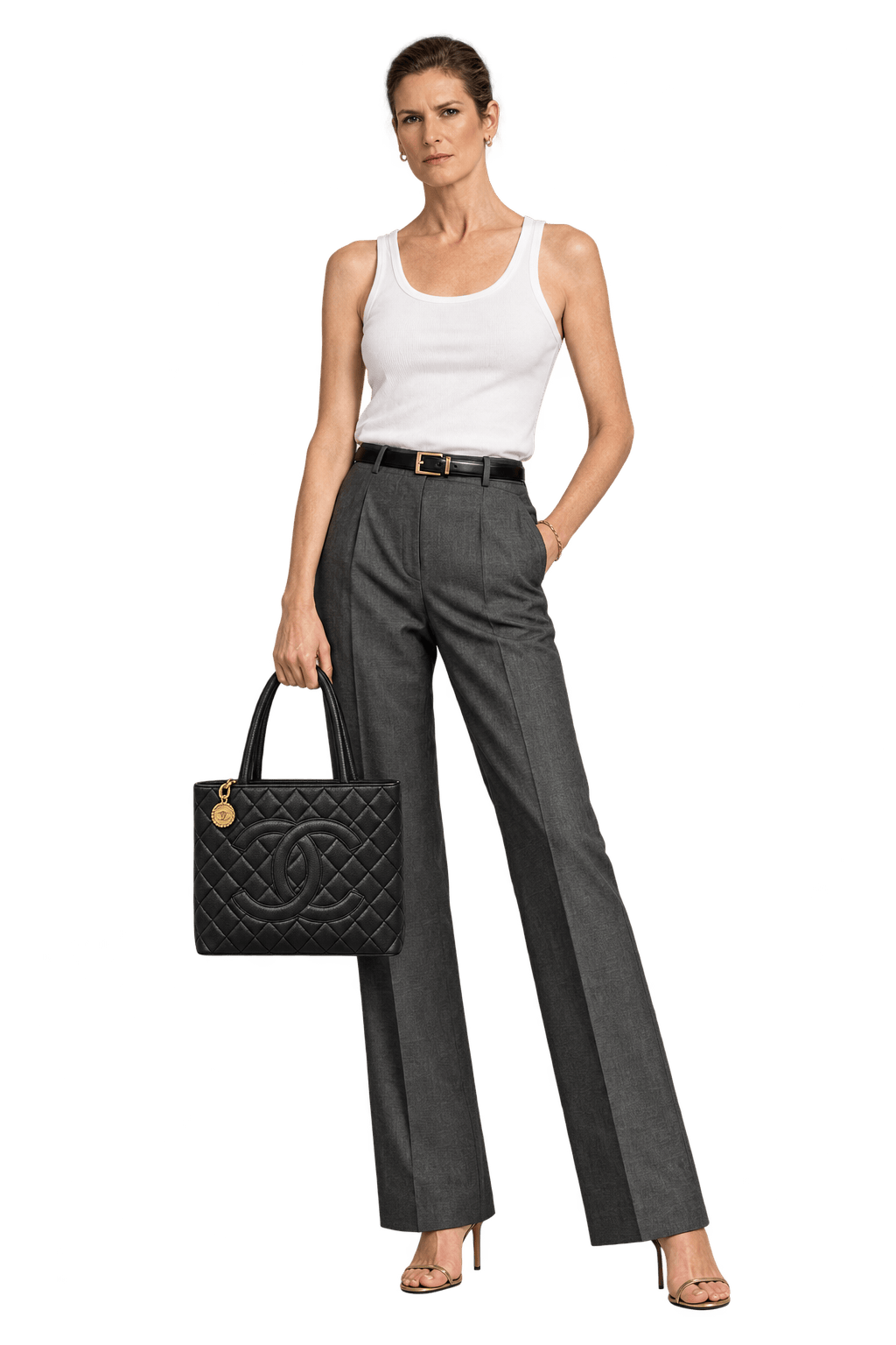 1990s Black Pebbled Leather Tote Bag - Model