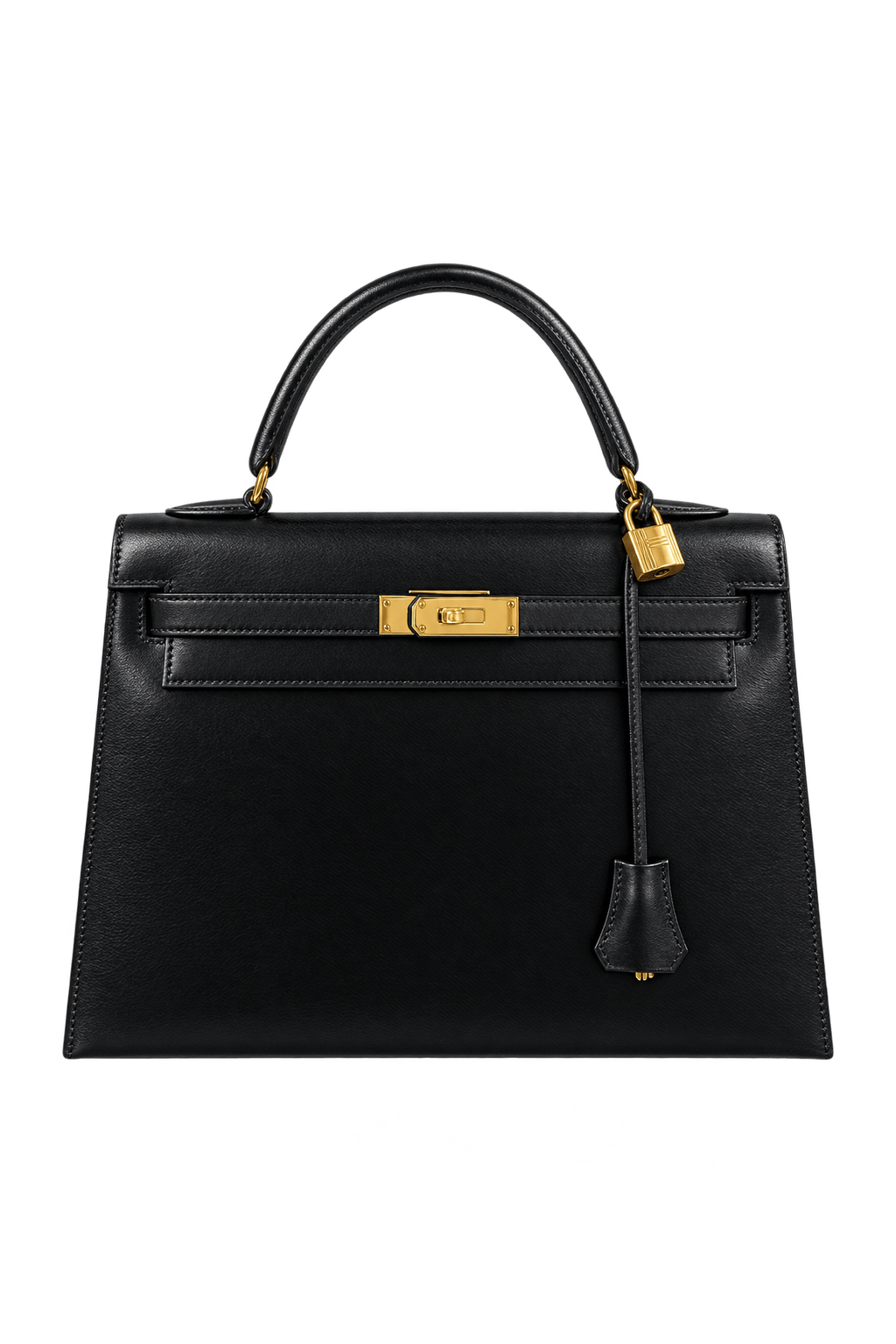 1970s Black Leather Handbag - Front View