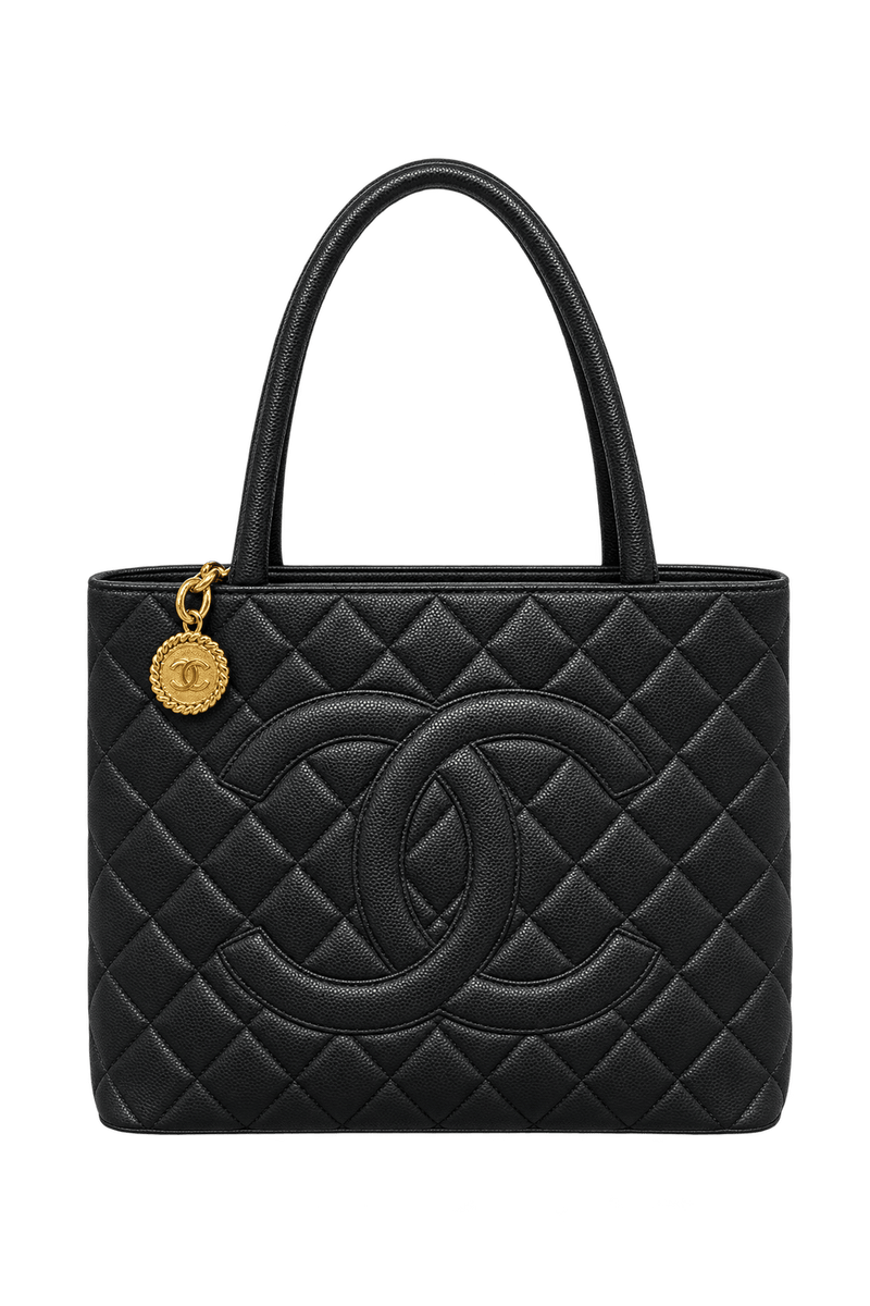 1990s Black Pebbled Leather Tote Bag - Front View