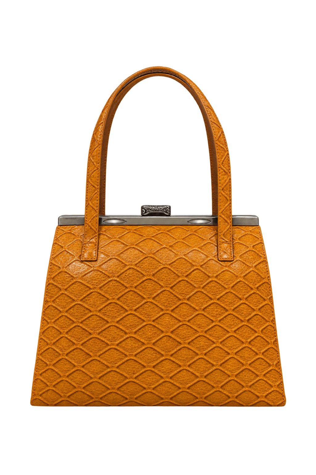 1970s Warm Cognac Brown Leather Handbag - Front View