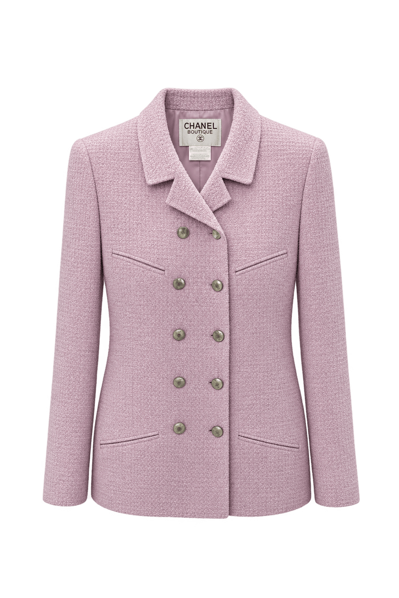 1990s Pale Lavender Pink Bouclé Blazer - Front View