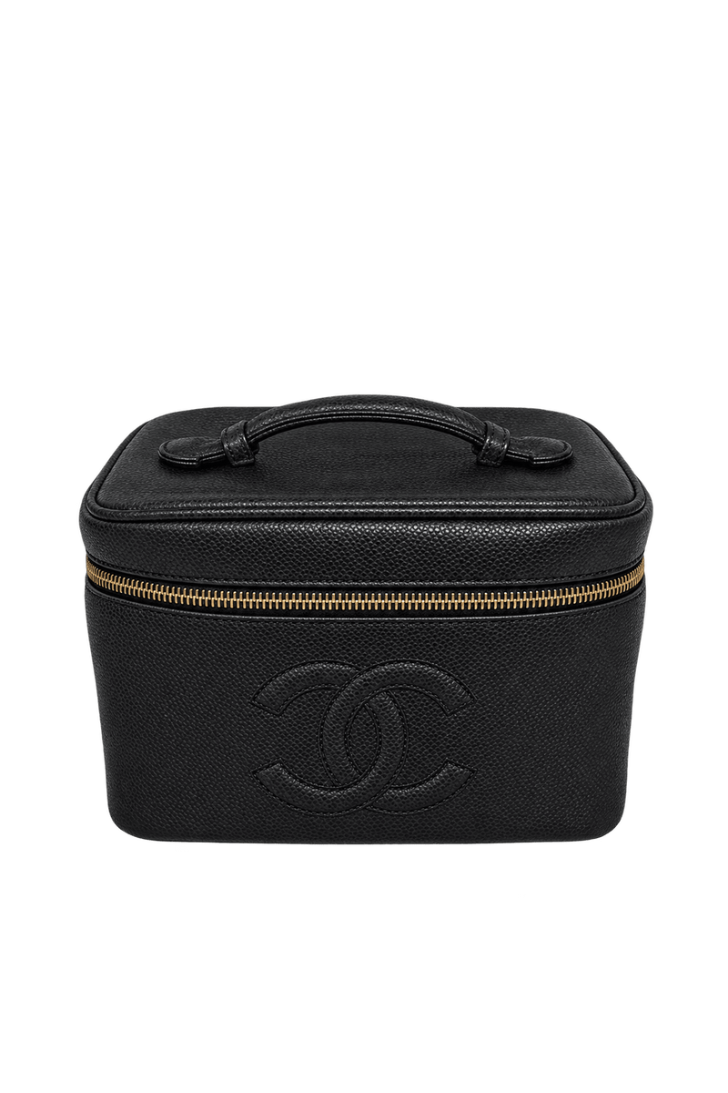 1990s Black Leather Vanity Case - Front View