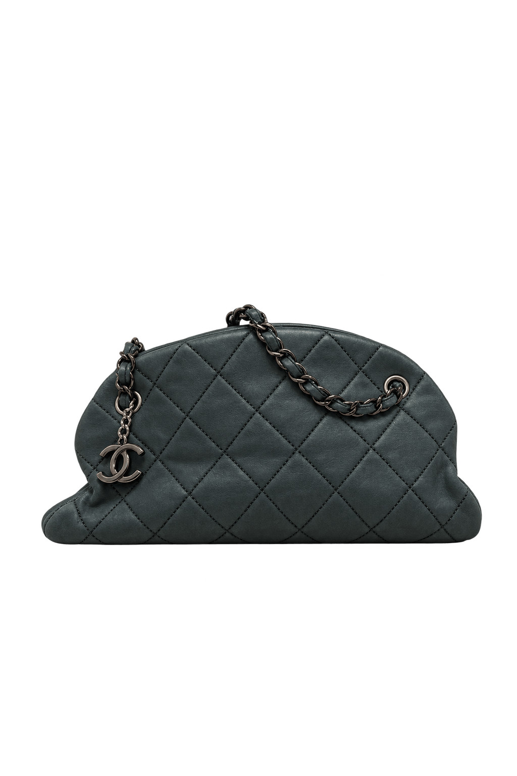 1990s Dark Charcoal Gray Leather Handbag - Front View