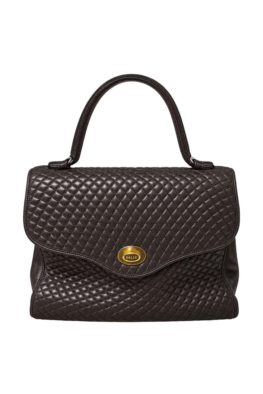 1980s Dark Brown-Black Leather Handbag - Front View