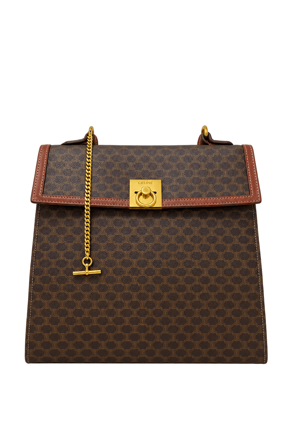 1990s Dark Chocolate Brown Coated Canvas Handbag - Front View