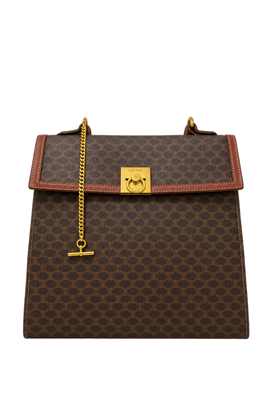 1990s Dark Chocolate Brown Coated Canvas Handbag - Front View
