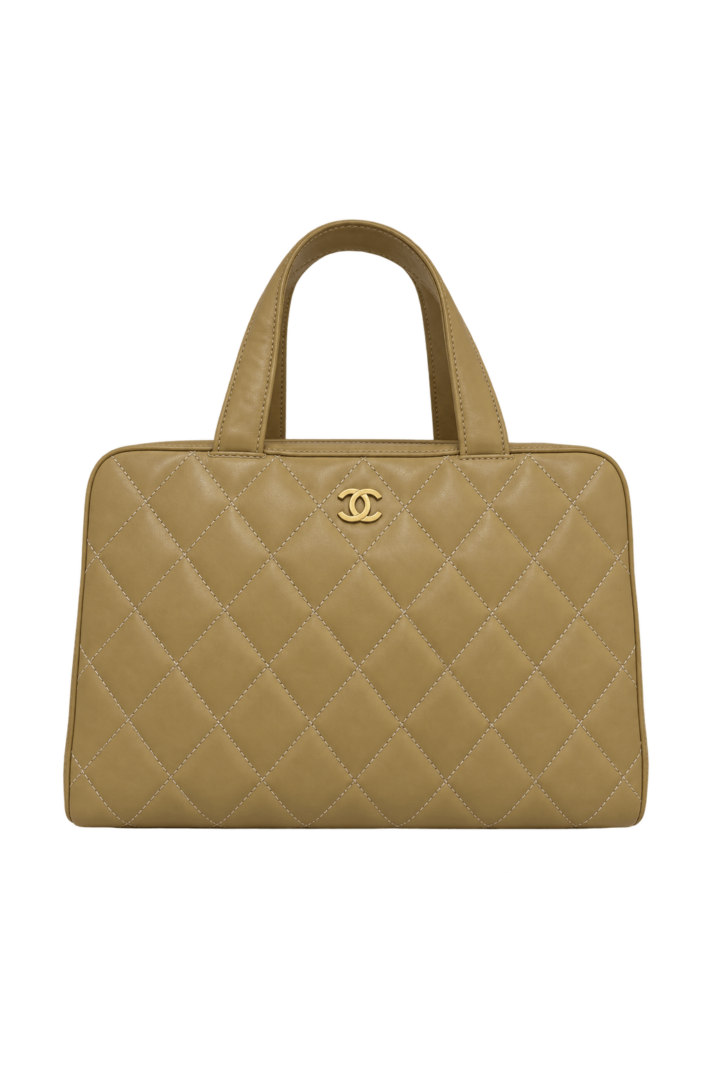 1990s Warm Beige Tan Leather Handbag - Front View
