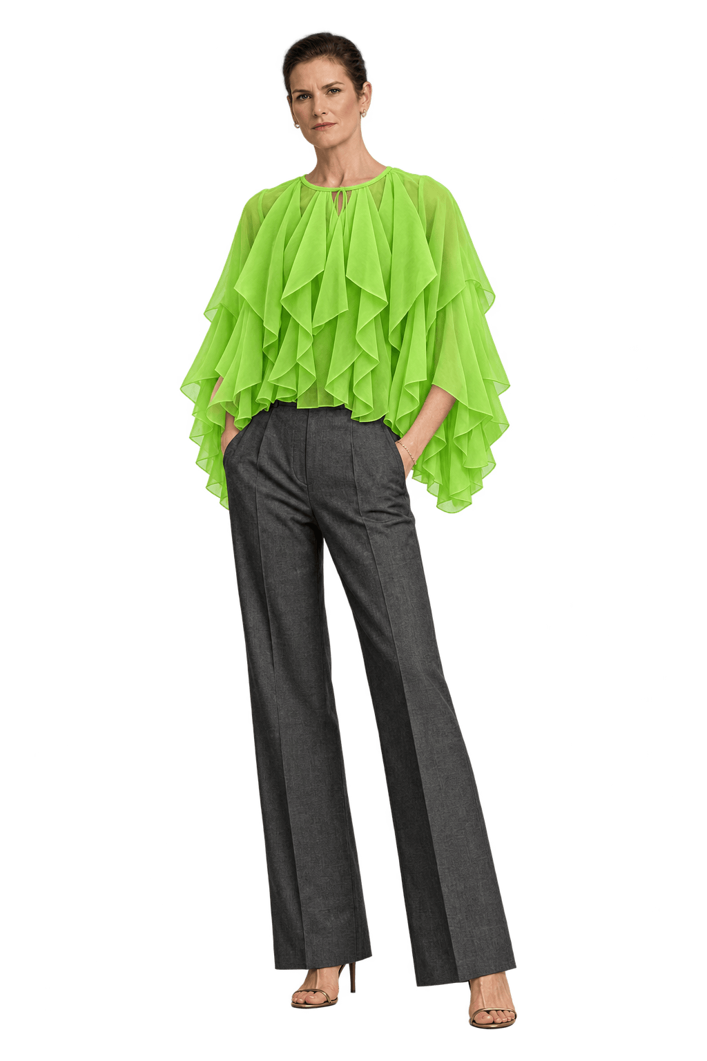 1990s Neon Lime Green Sheer Crop Top - Model