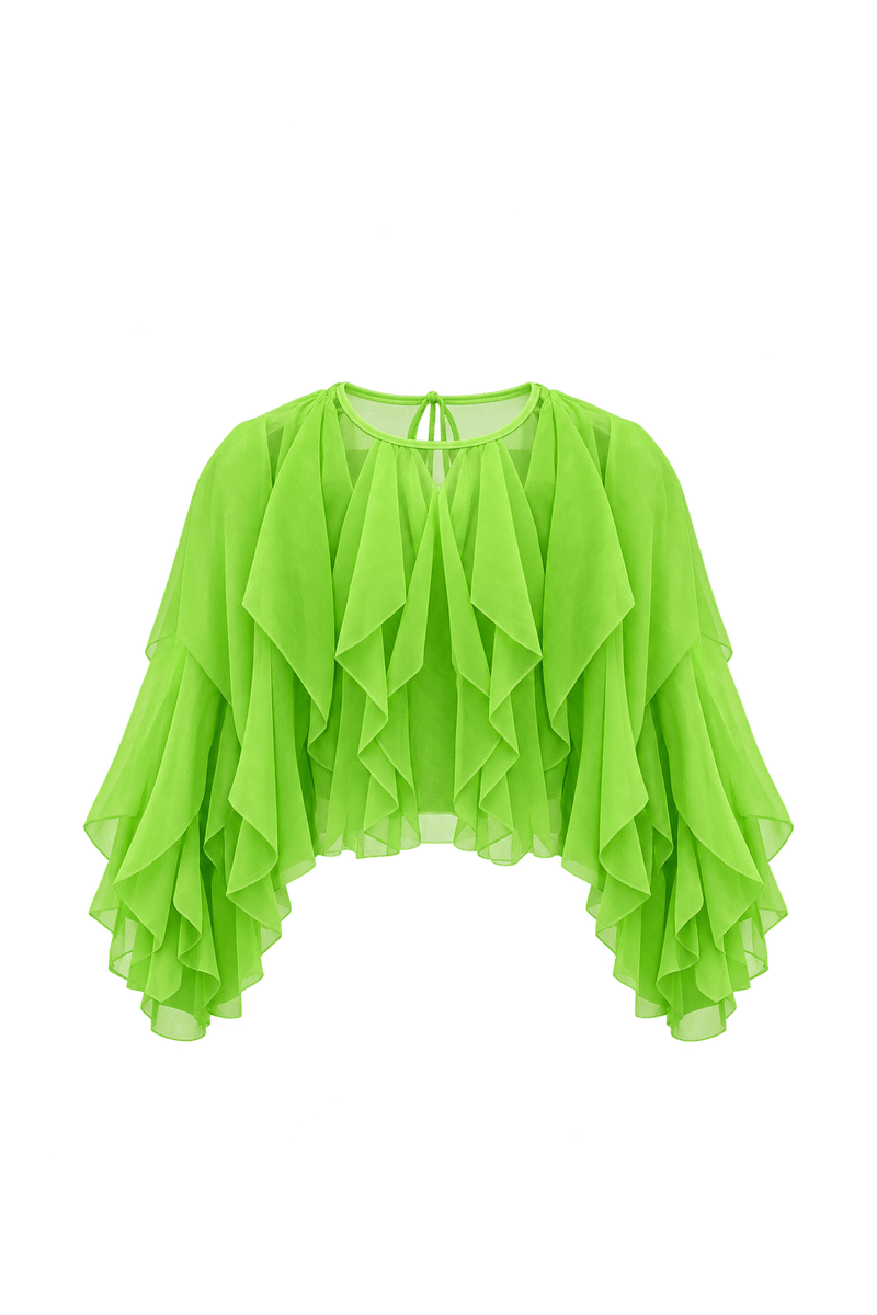 1990s Neon Lime Green Sheer Crop Top - Front View