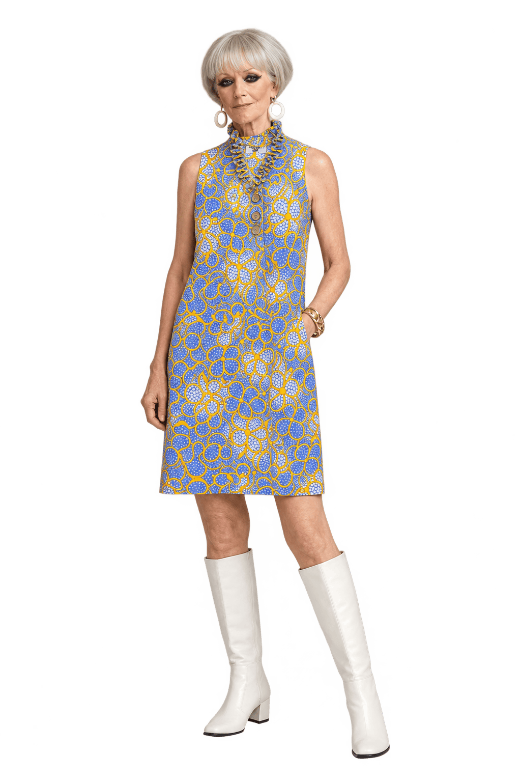 1960s Medium Blue Cotton Shift Dress - Model