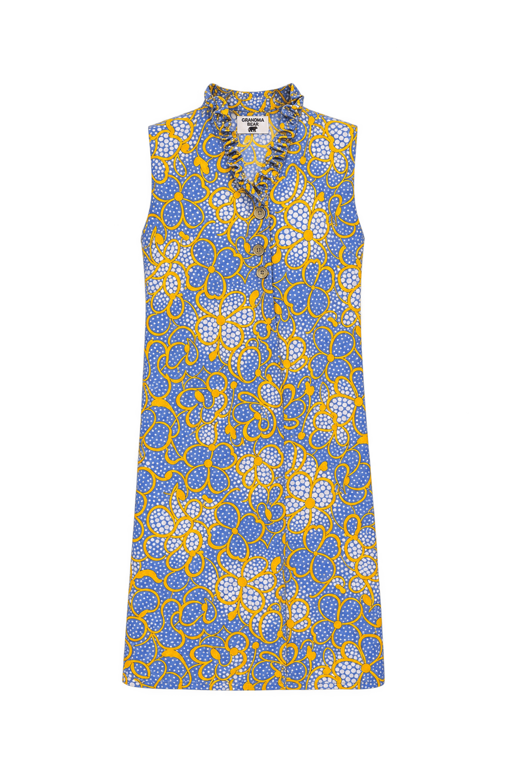 1960s Medium Blue Cotton Shift Dress - Front View