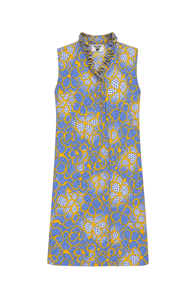 1960s Medium Blue Cotton Shift Dress - Front View