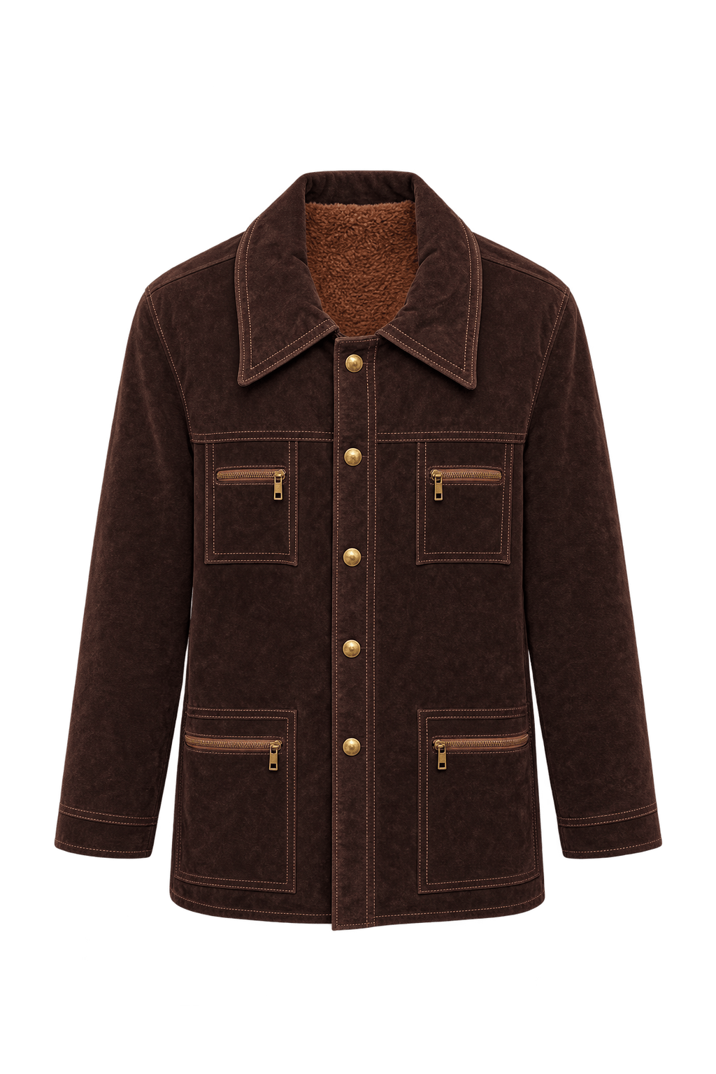 1960s Dark Chocolate Brown Suede Jacket - Front View