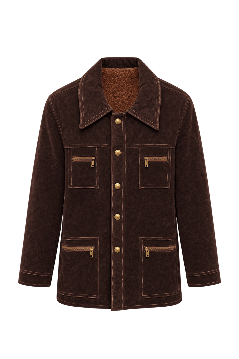 1960s Dark Chocolate Brown Suede Jacket - Front View