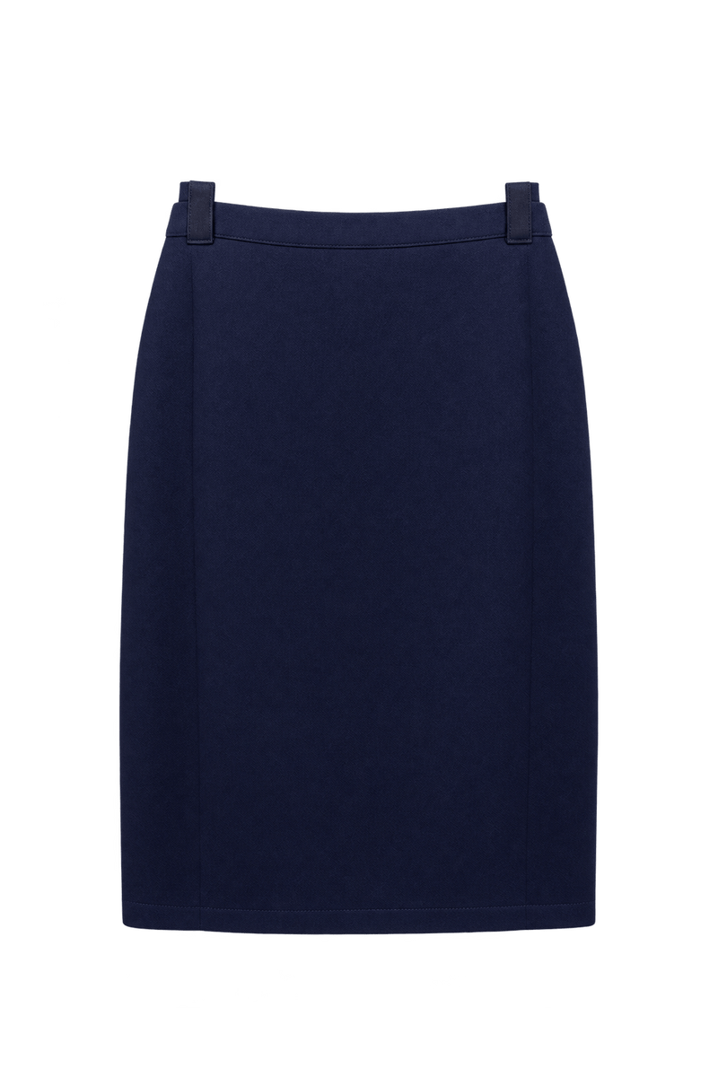 1990s Dark Navy Blue Suiting Fabric Skirt - Front View