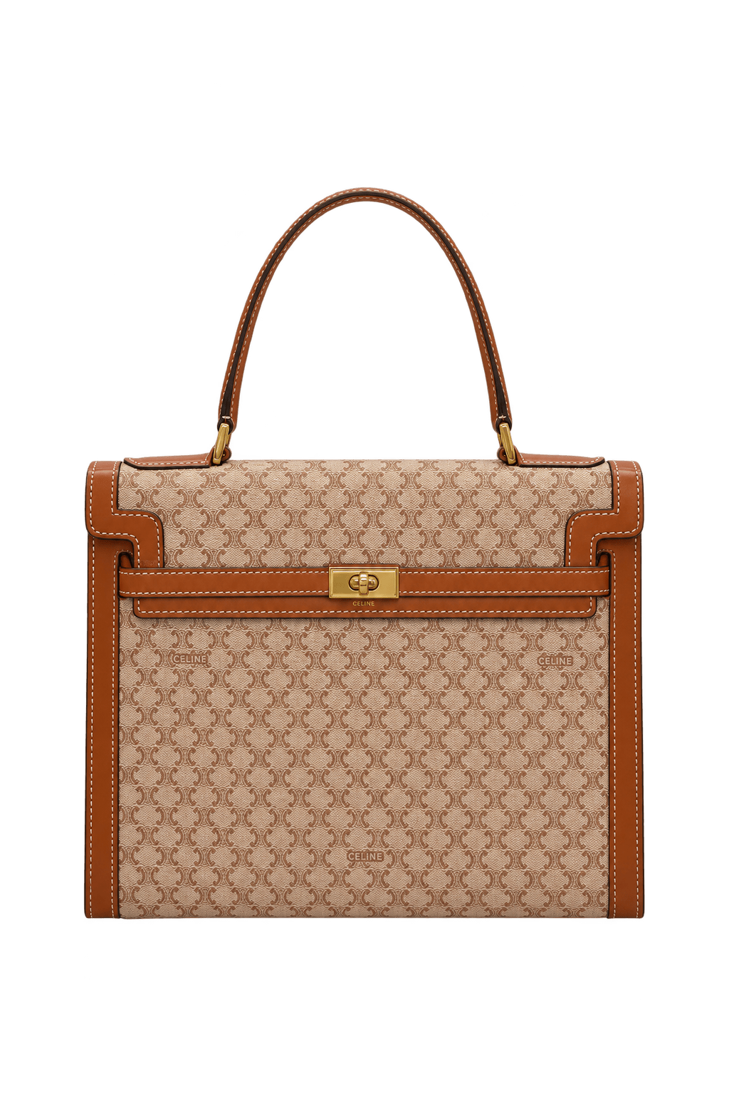 1990s Beige Coated Canvas Handbag - Front View
