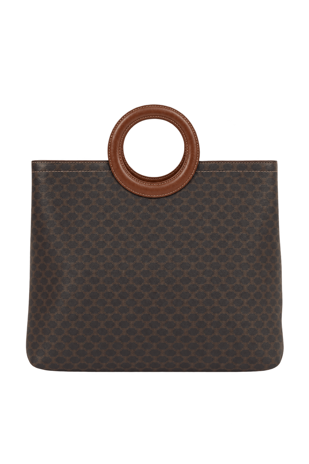 1990s Dark Chocolate Brown Coated Canvas Handbag - Front View