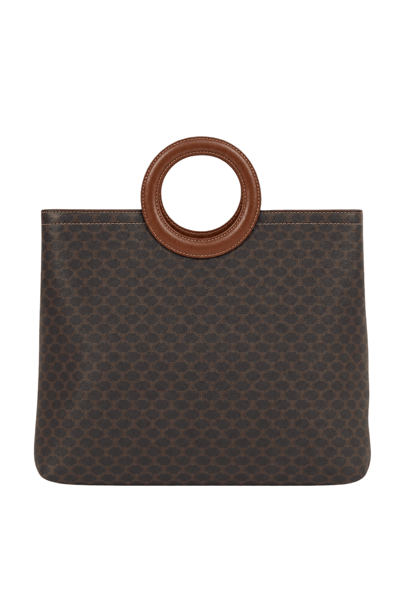 1990s Dark Chocolate Brown Coated Canvas Handbag - Front View