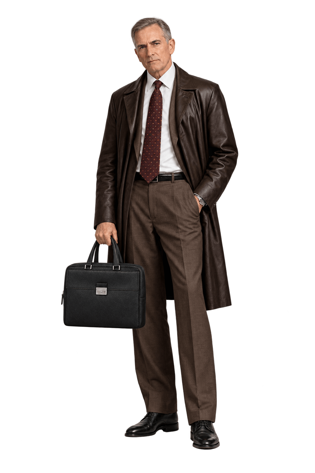 2000s Black Textured Leather Briefcase - Model