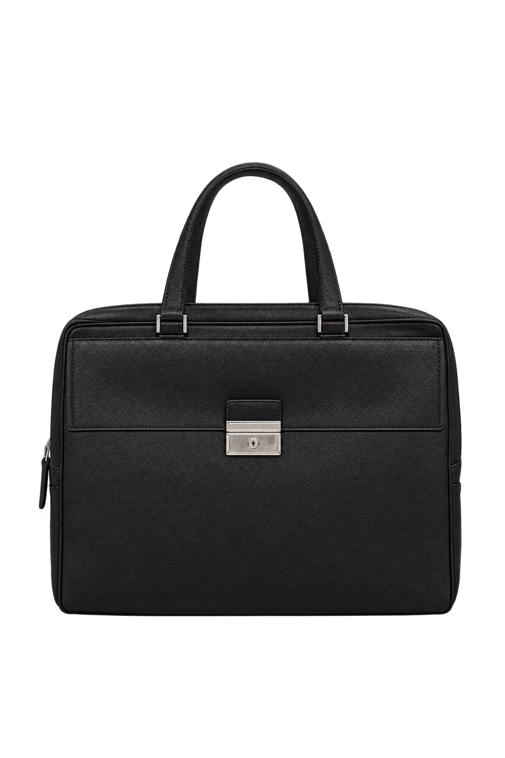2000s Black Textured Leather Briefcase - Front View