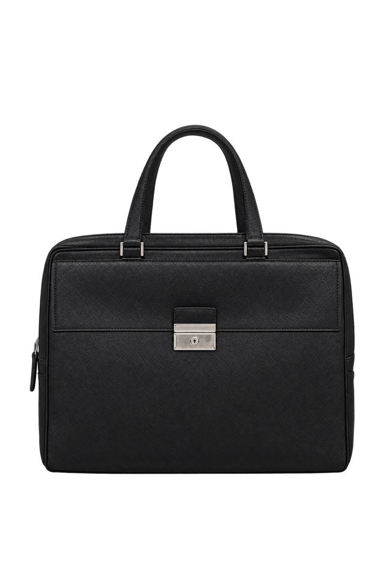 2000s Black Textured Leather Briefcase - Front View