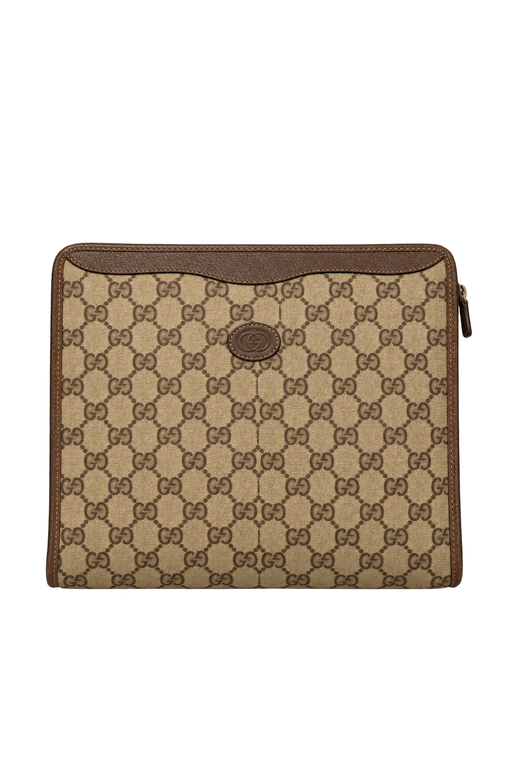 1980s Beige Coated Canvas Clutch Bag - Front View