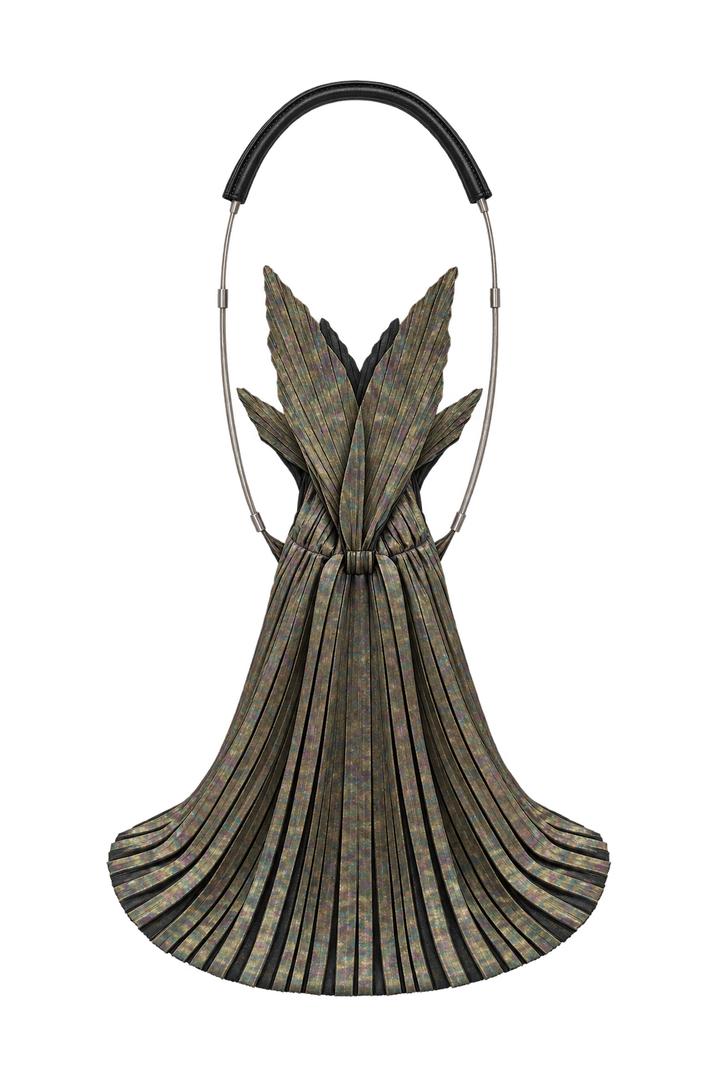 1990s Iridescent Bronze-Green Pleated Handbag - Front View