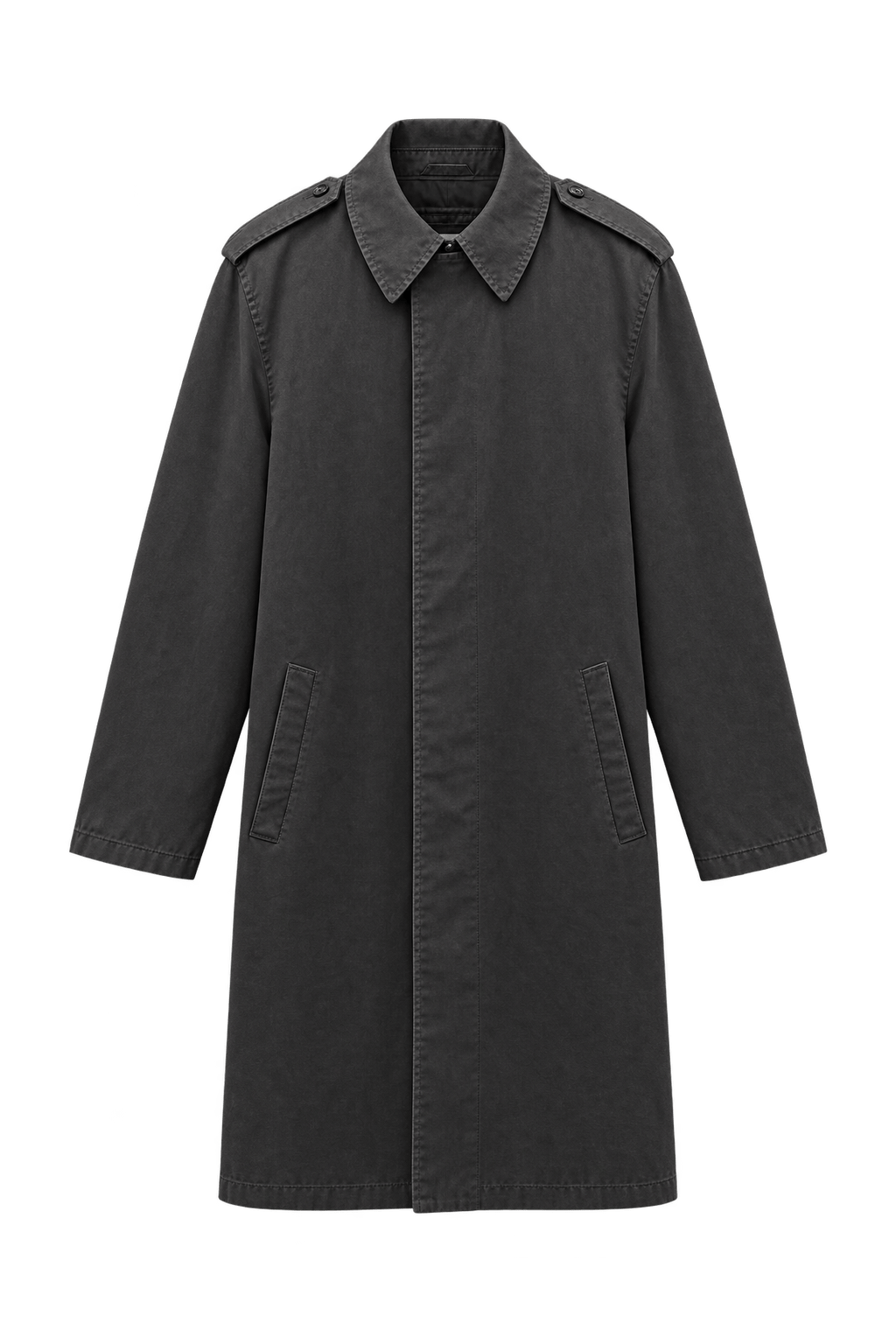 1940s Charcoal Black Cotton-Blend Coat - Front View
