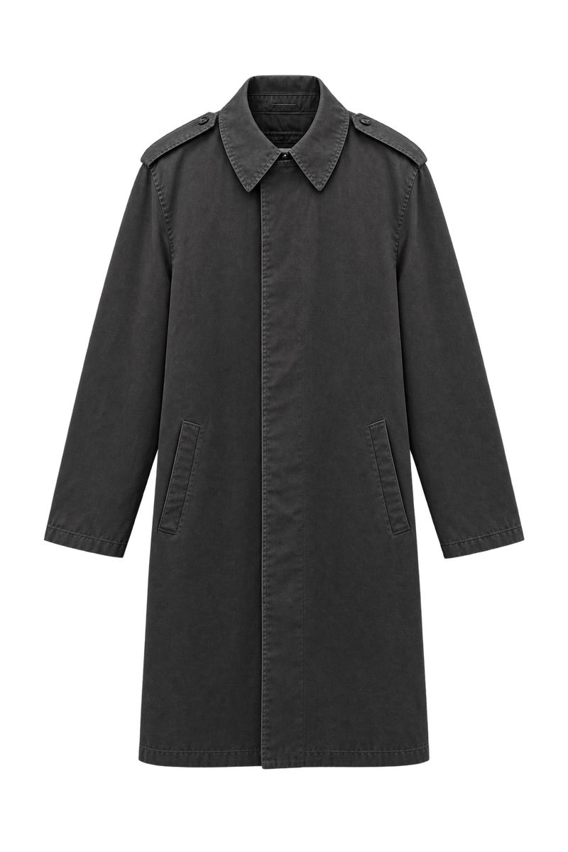 1940s Charcoal Black Cotton-Blend Coat - Front View