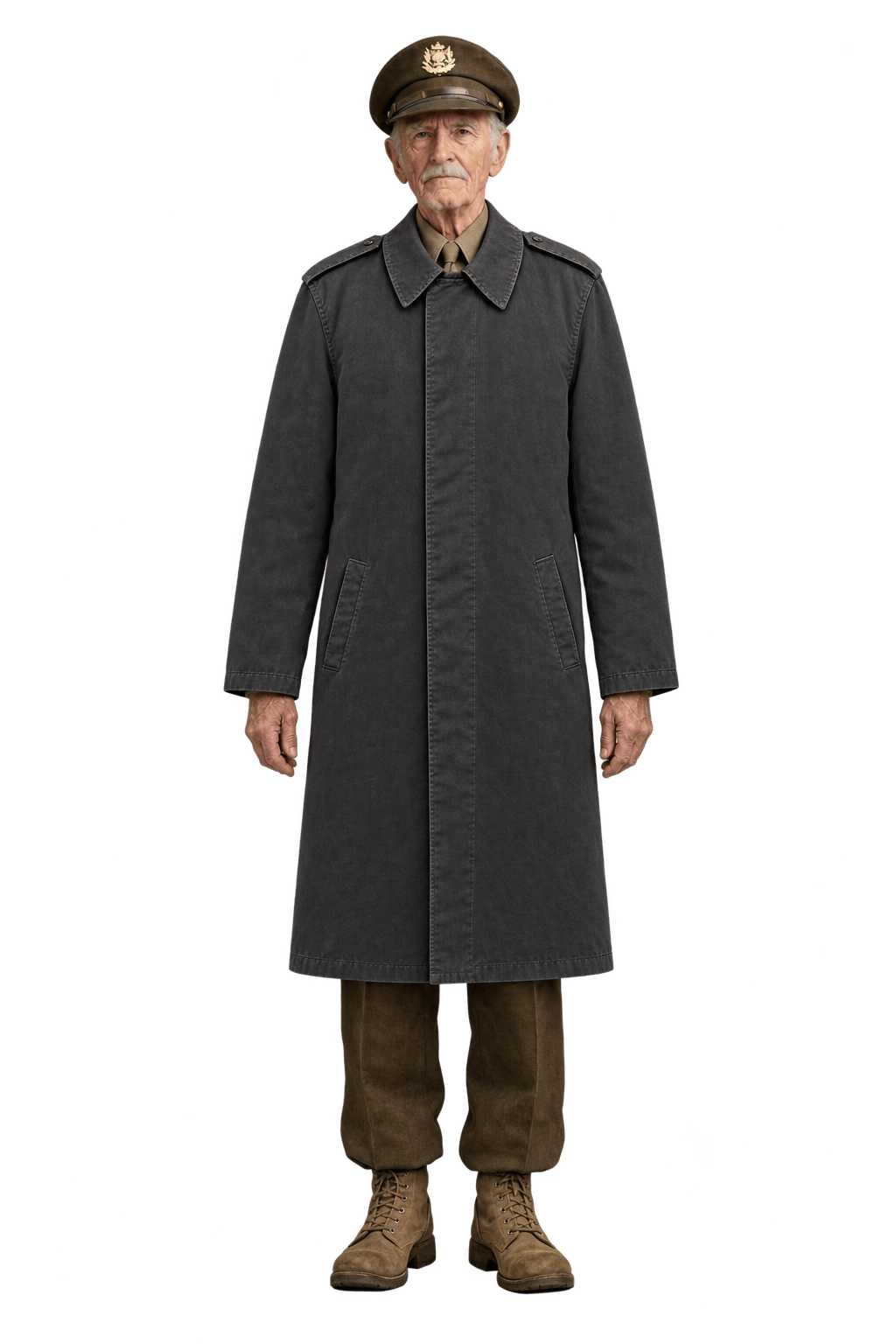 1940s Charcoal Black Cotton-Blend Coat - Model