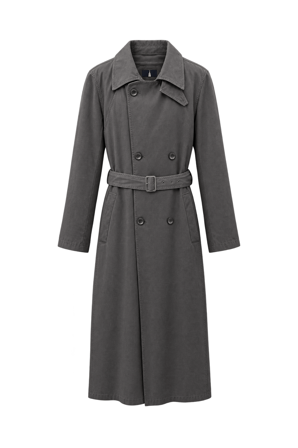 1980s Charcoal Gray Cotton Trench Coat - Front View