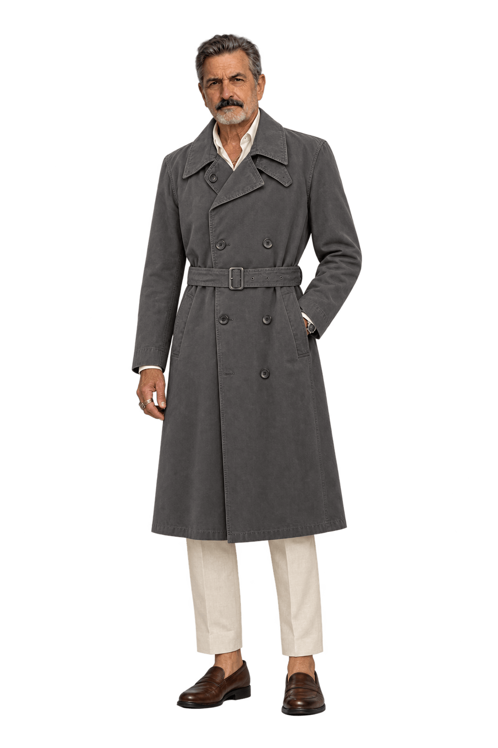 1980s Charcoal Gray Cotton Trench Coat - Model