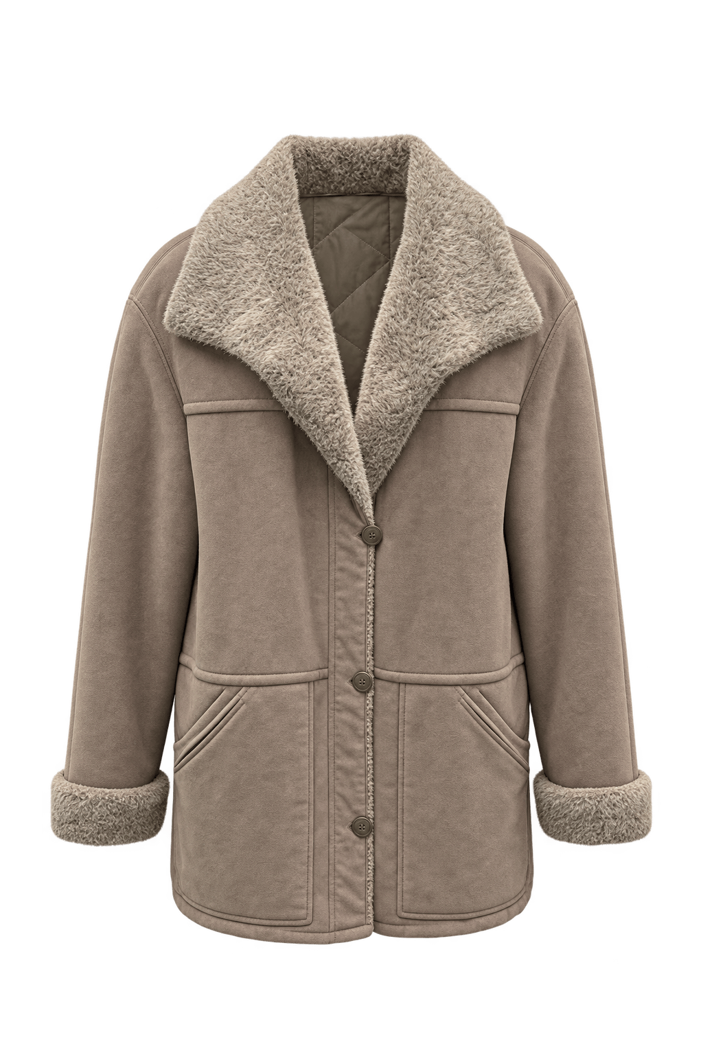 1970s Mushroom Taupe Suede Jacket - Front View