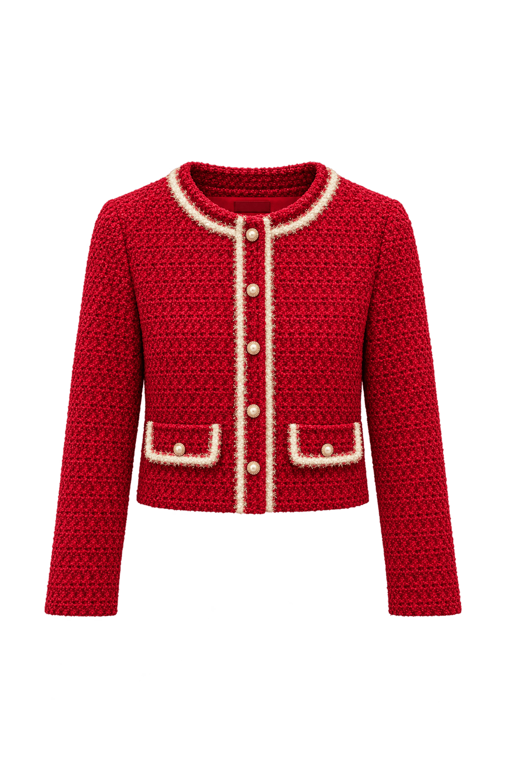 1990s Bright Crimson Red Unverified Textile Jacket - Front View