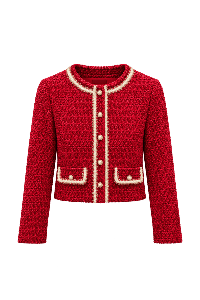 1990s Bright Crimson Red Unverified Textile Jacket - Front View
