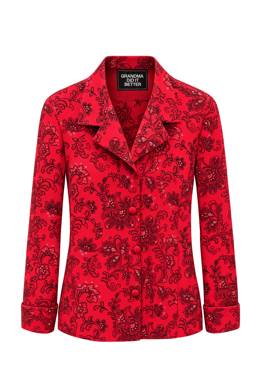1980s Bright Red Synthetic Blend Blouse - Front View
