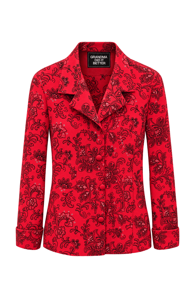 1980s Bright Red Synthetic Blend Blouse - Front View