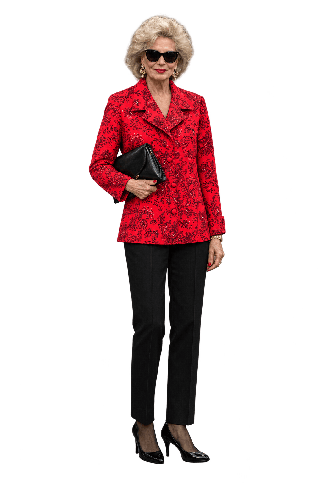 1980s Bright Red Synthetic Blend Blouse - Model
