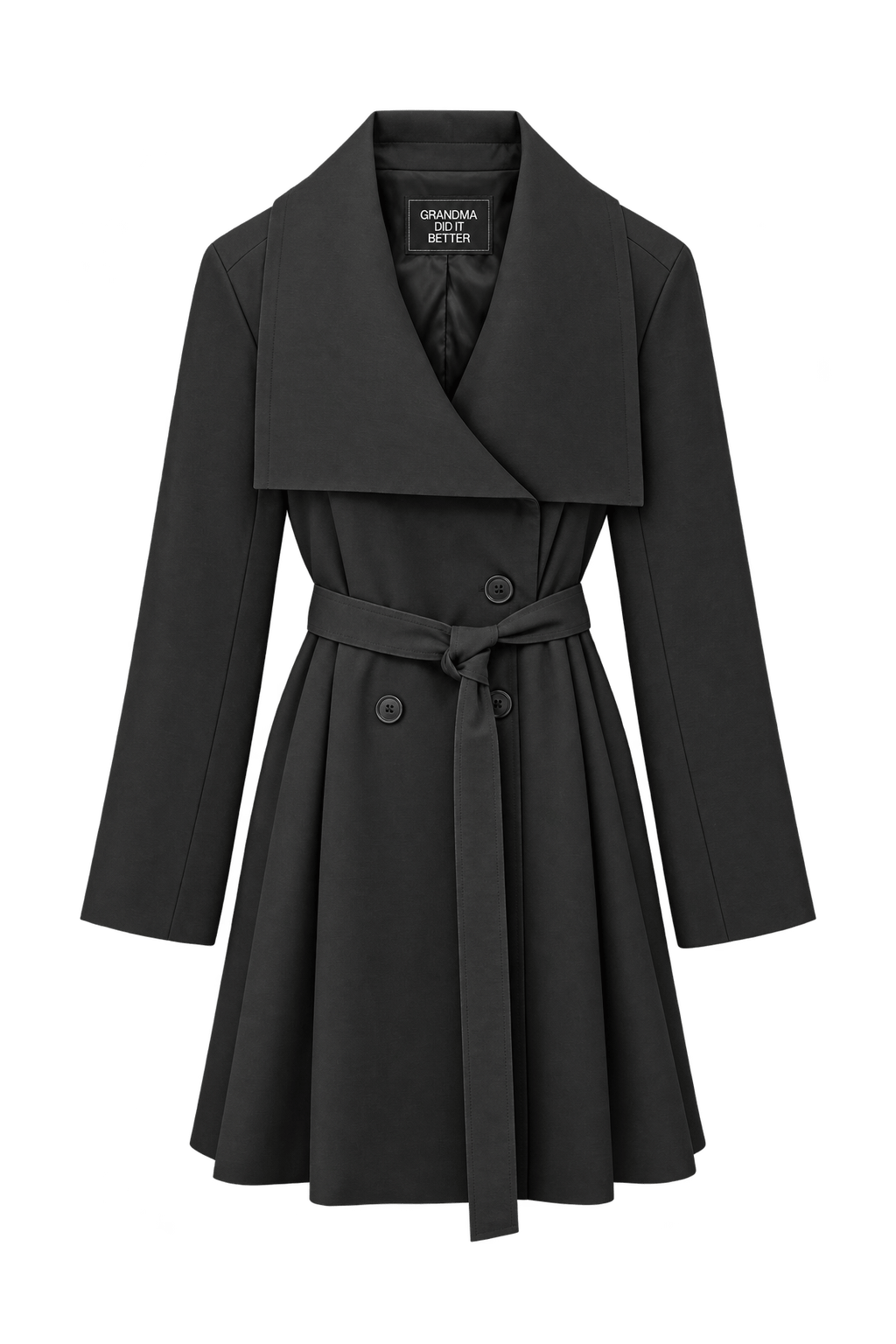 1990s Black Cotton-blend Trench Coat - Front View